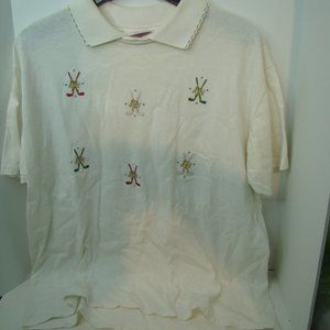 Natalie Golf Tee Shirt Large Golf Club Christmas red white green Short Sleeve